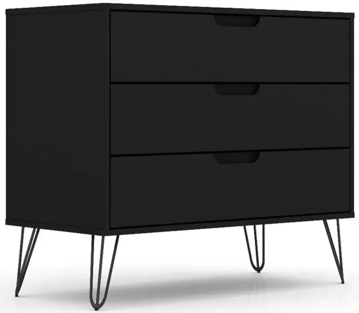 Hivvago Modern Scandinavian Style Bedroom 3 Drawer Dresser in Black Wood Finish