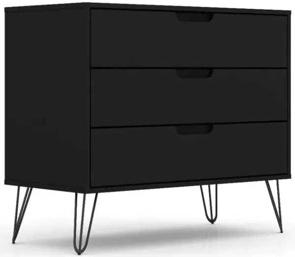 Hivvago Modern Scandinavian Style Bedroom 3 Drawer Dresser in Black Wood Finish