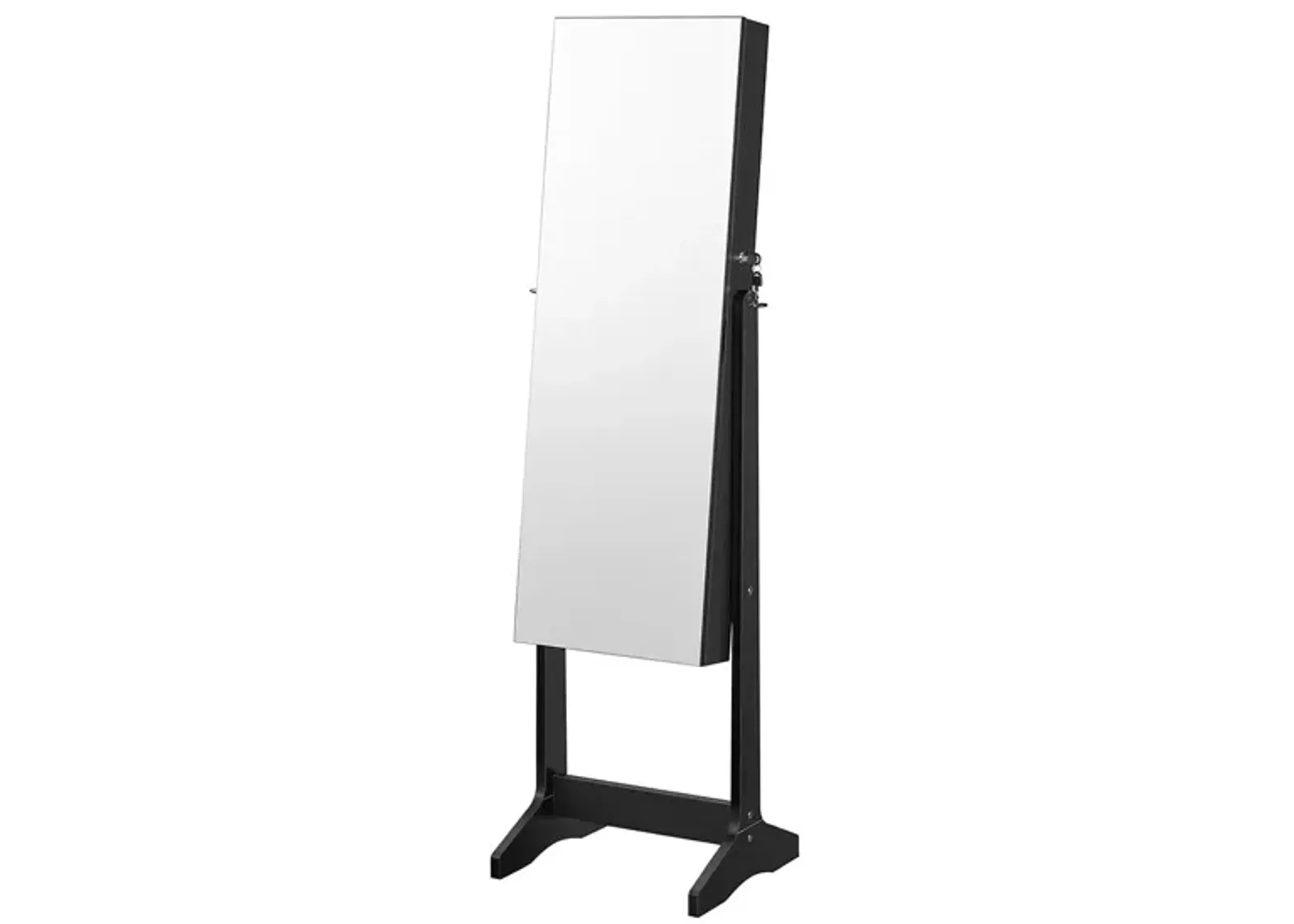 Mirror Jewelry Armoire with Lock, Freestanding Design, and 2 Plastic Cosmetic Storage Compartments