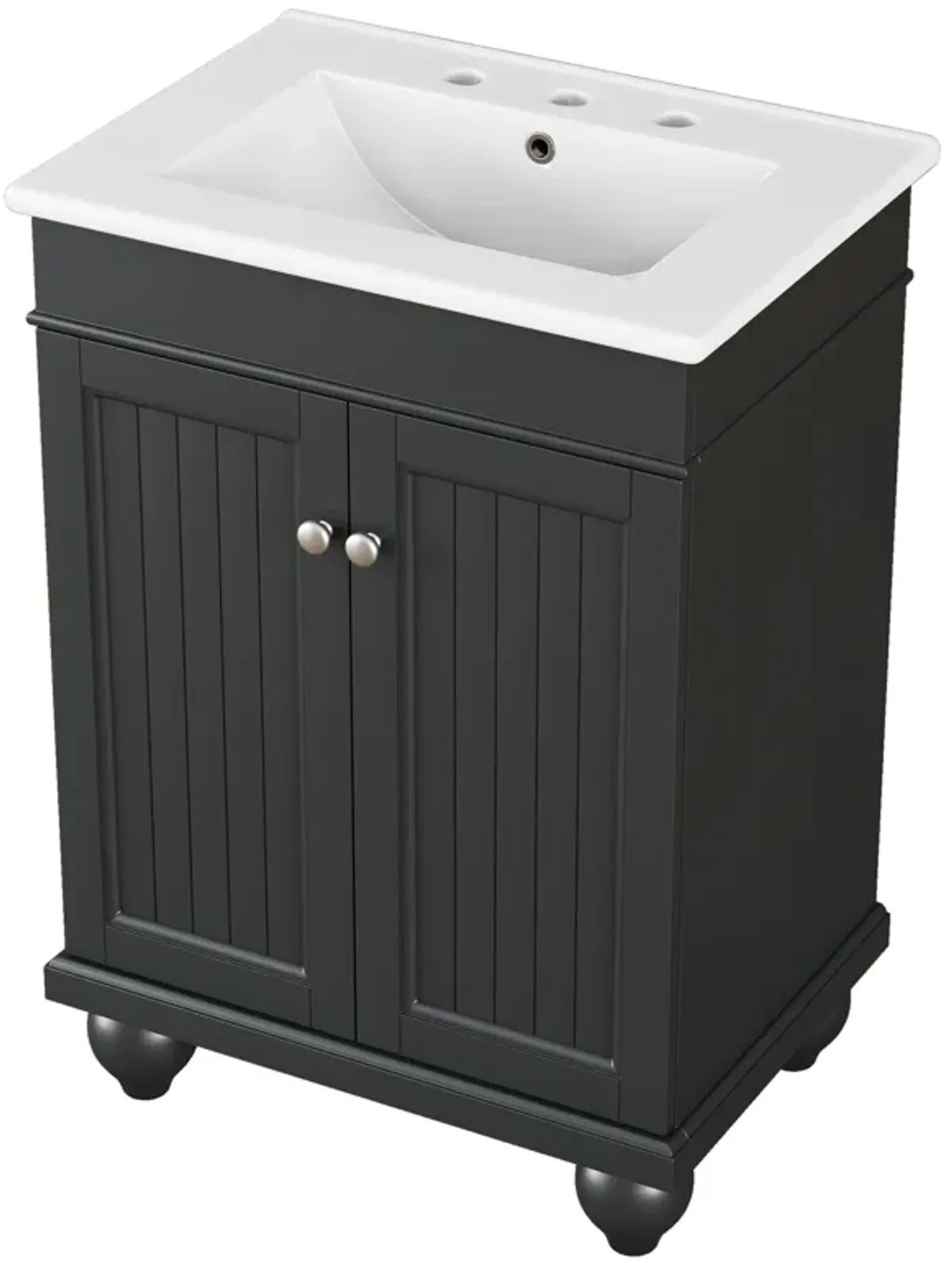 Gewnee 24" Black Modern Sleek Bathroom Vanity Elegant Ceramic Sink with Solid Wood Frame, Adjustable Shelf