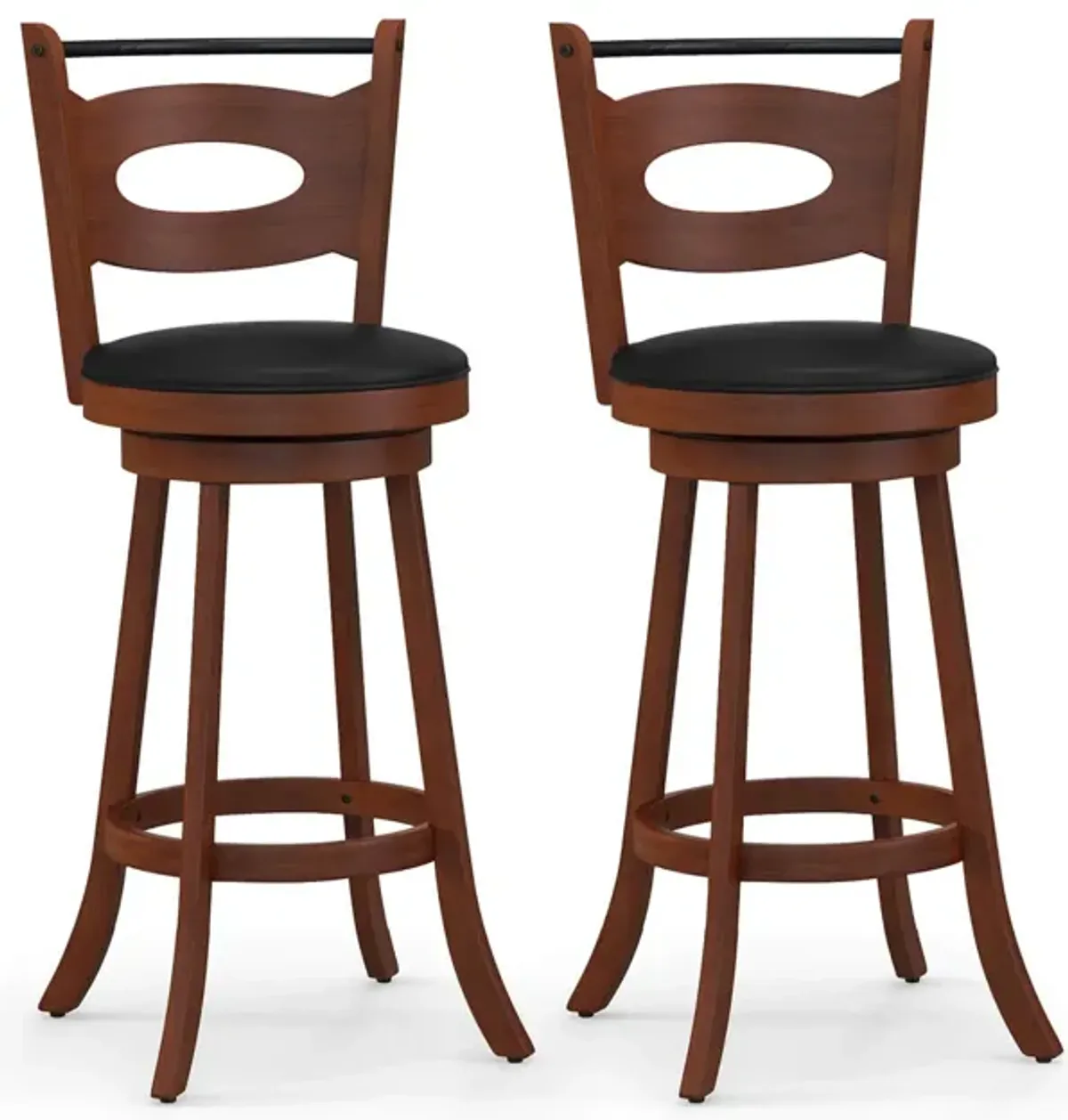 2 Pieces 29 inch Swivel Bar Stools with Curved Backrest and Seat Cushions