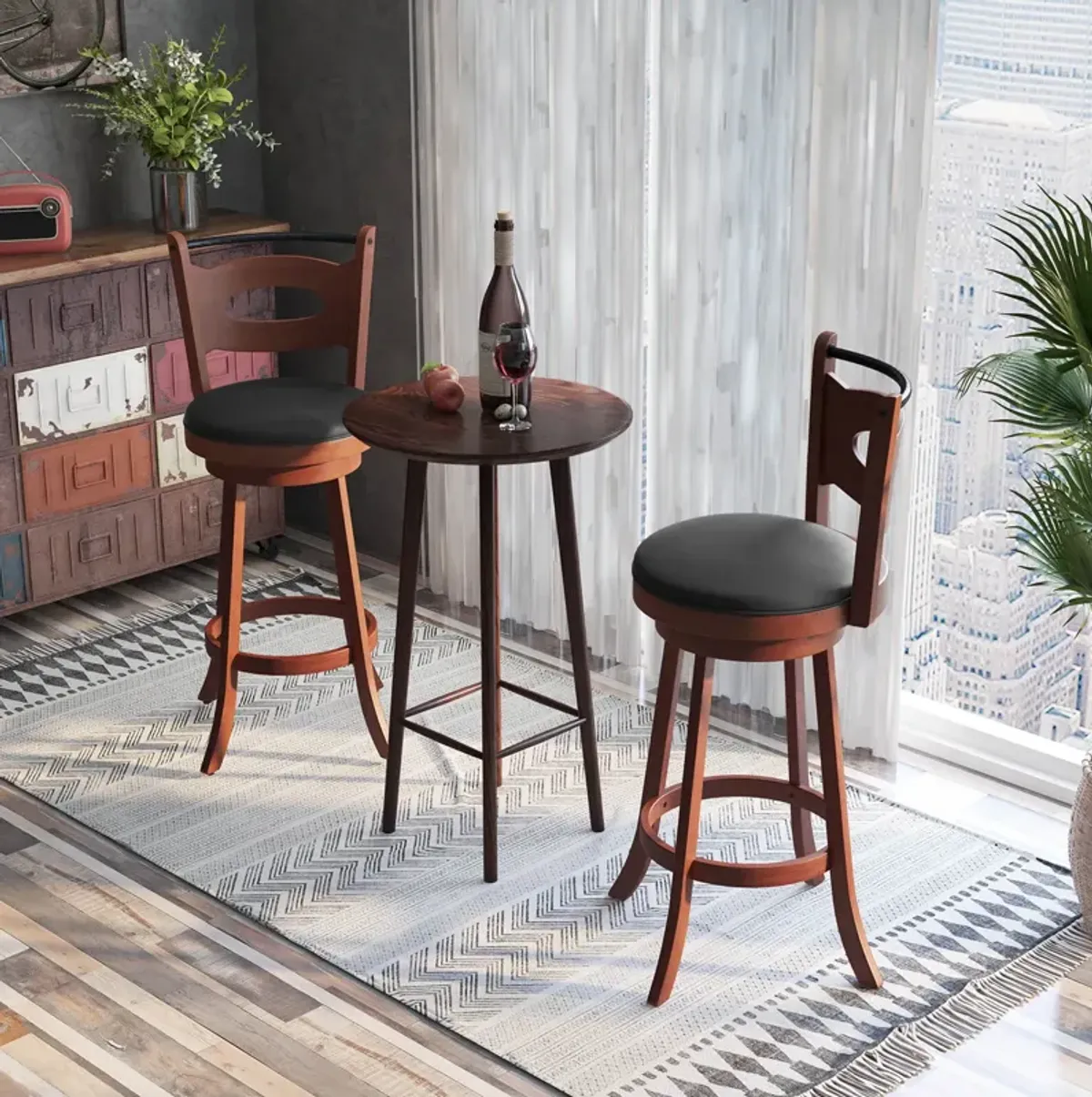 2 Pieces 29 inch Swivel Bar Stools with Curved Backrest and Seat Cushions