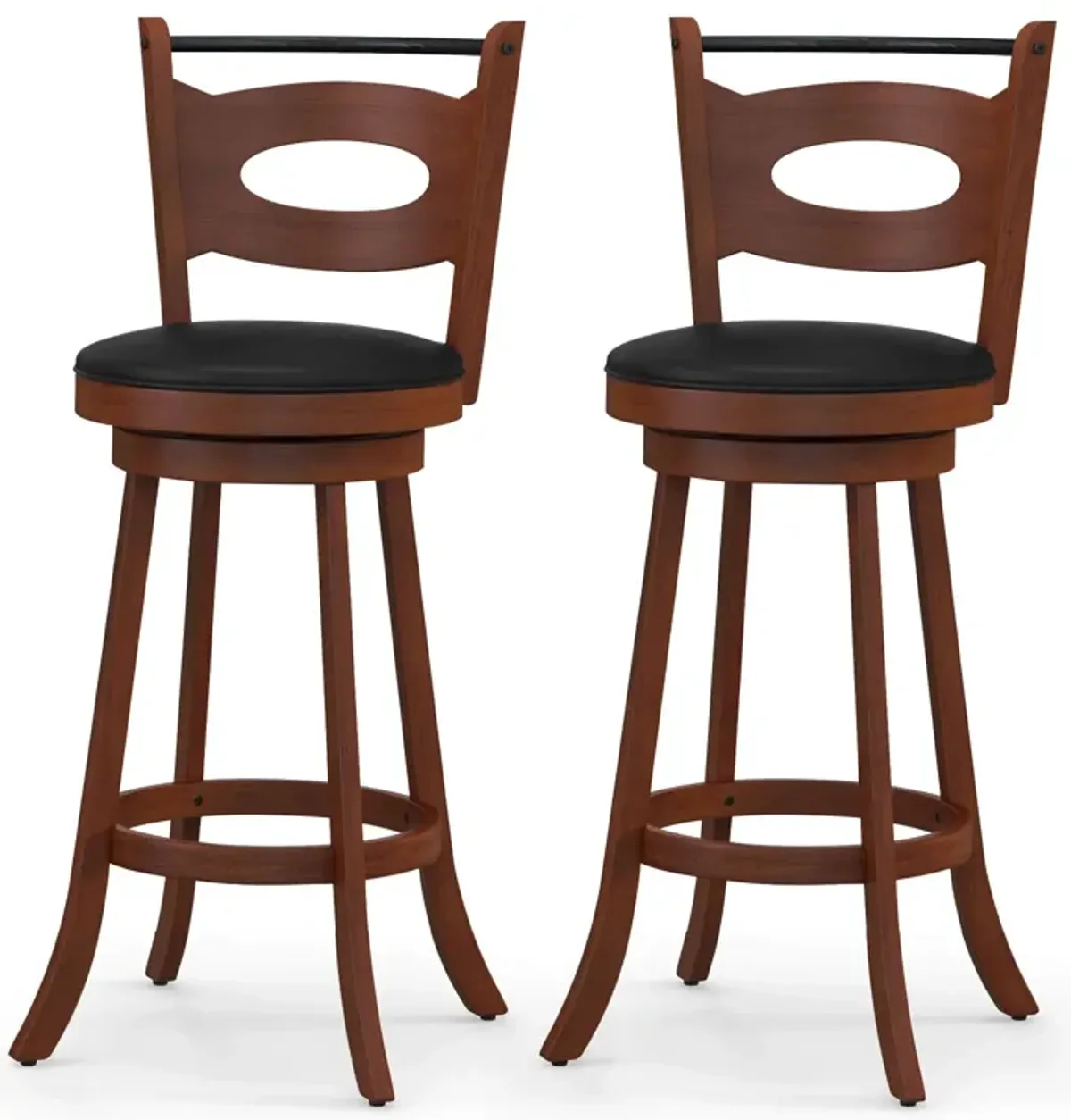 2 Pieces 29 inch Swivel Bar Stools with Curved Backrest and Seat Cushions