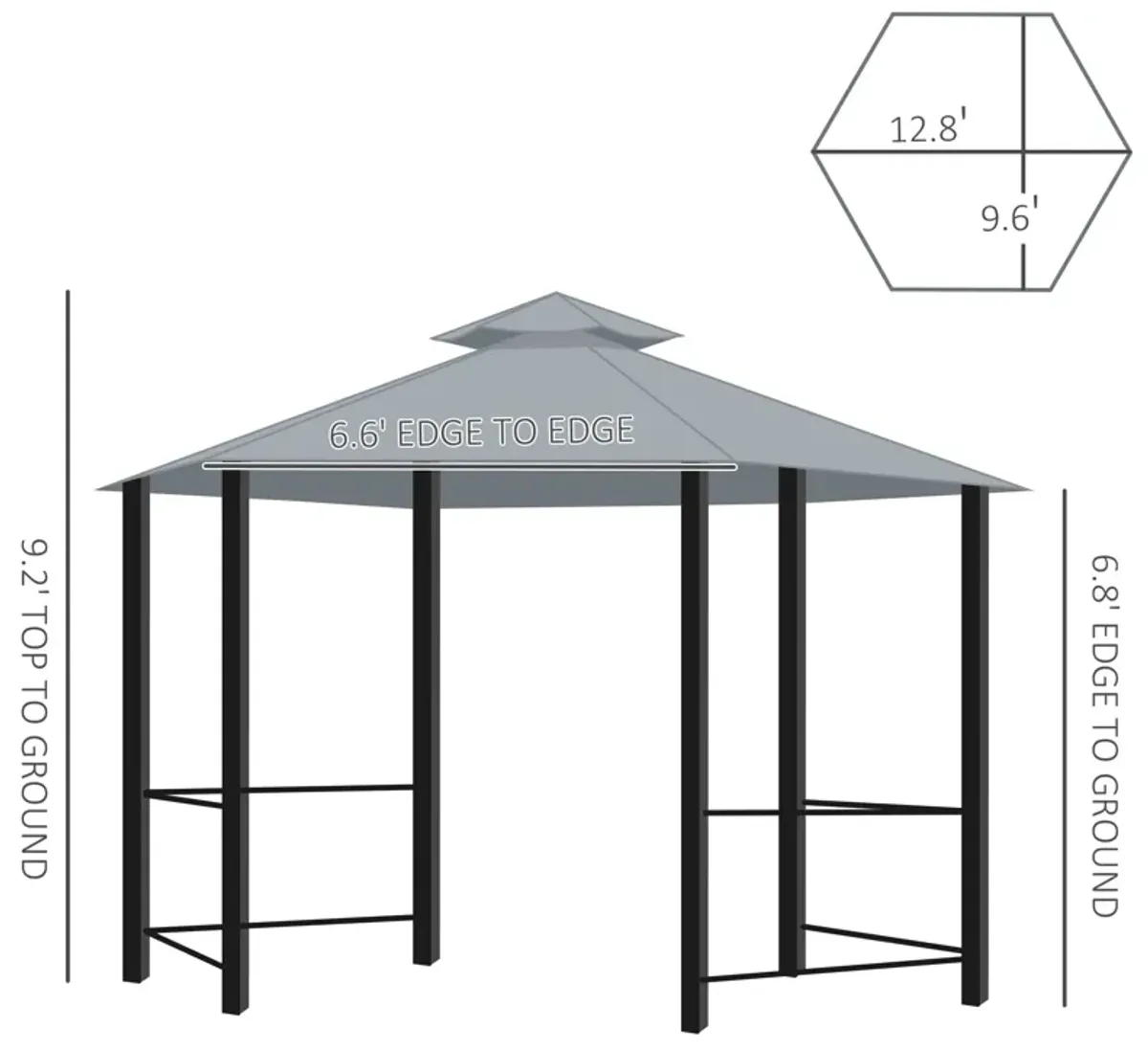 Gray Patio Canopy: 13'x13' Hexagon Gazebo with Double Tier Curtains