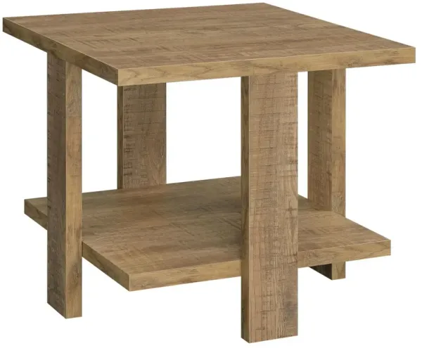 Dew 24 Inch Side End Table with Lower Shelf, Engineered Wood, Mango Brown - Benzara
