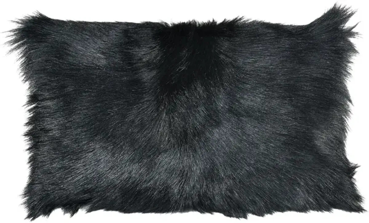 20" Solid Black Lamb Fur Design Rectangular Throw Pillow