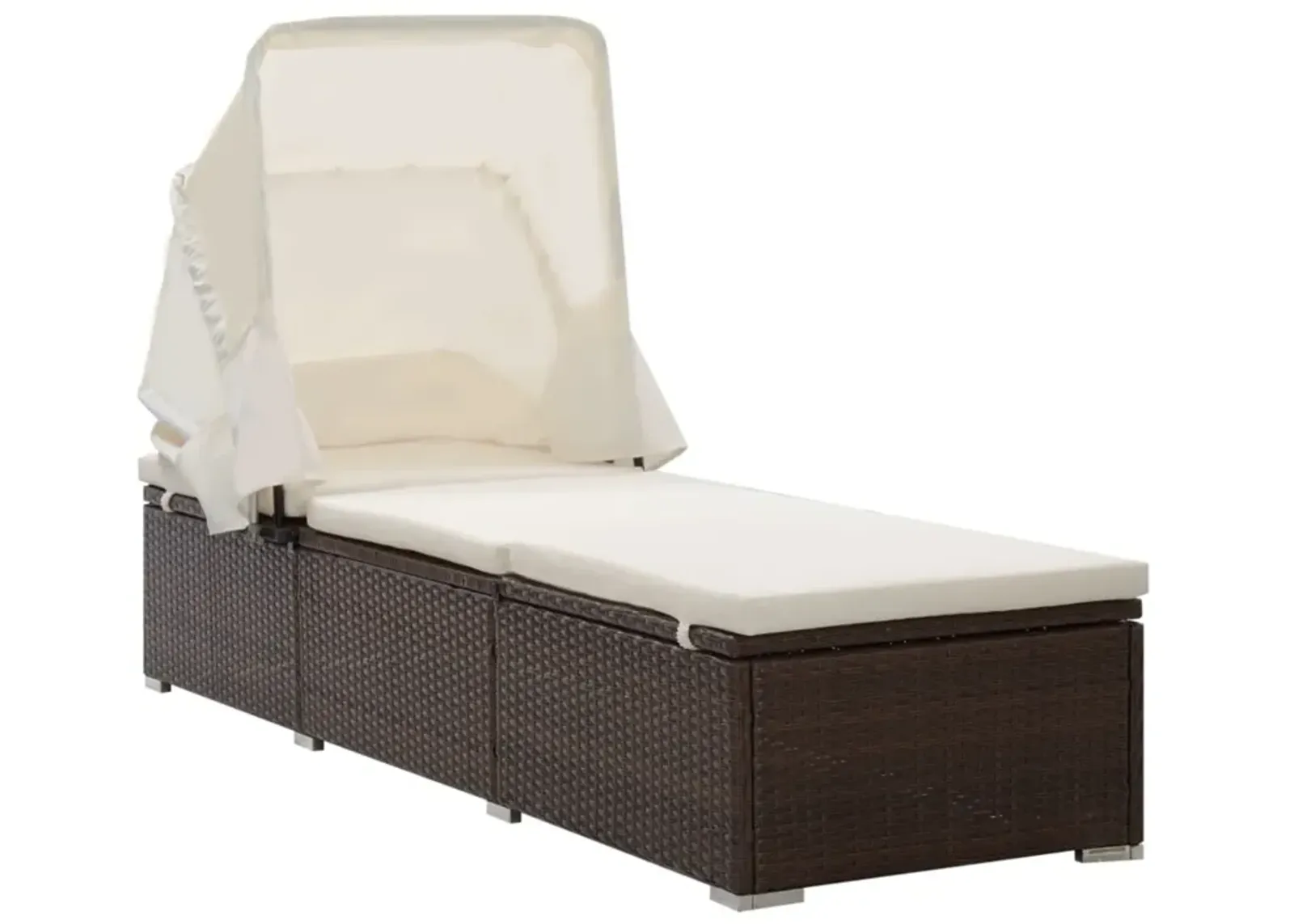 vidaXL Sun Lounger with Canopy and Cushion Poly Rattan Brown