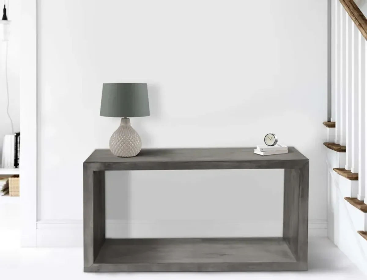 52" Cube Shape Wooden Console Table with Open Bottom Shelf, Charcoal Gray-Benzara