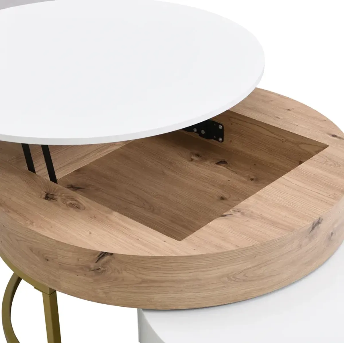 Merax Modern Round Lift-top Nesting Coffee Tables with 2 Drawers