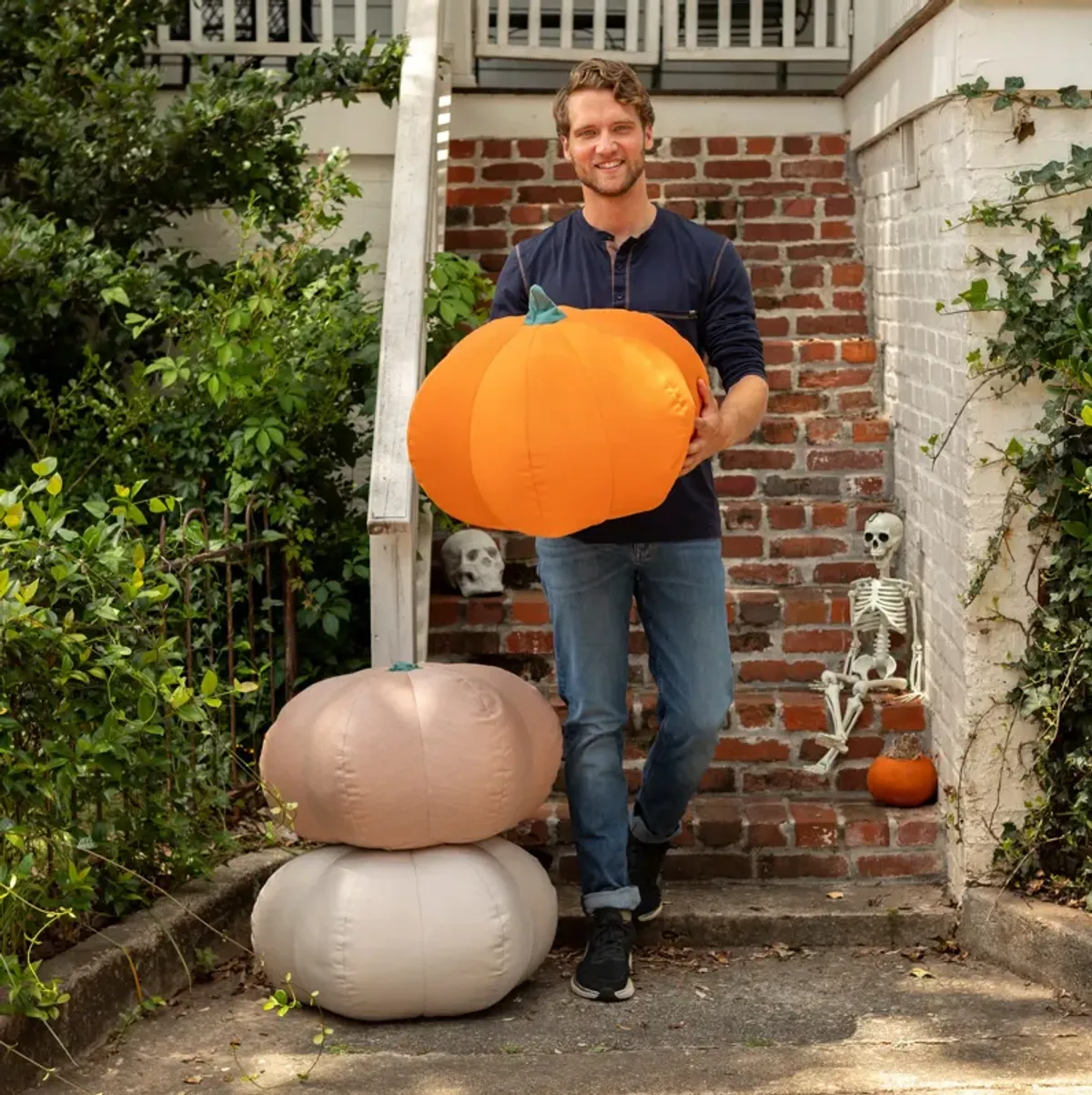 Jaxx Pumpkin Pouf - Luxurious Ottoman for Fall & Halloween Décor - Indoor/Outdoor Sunbrella Petal