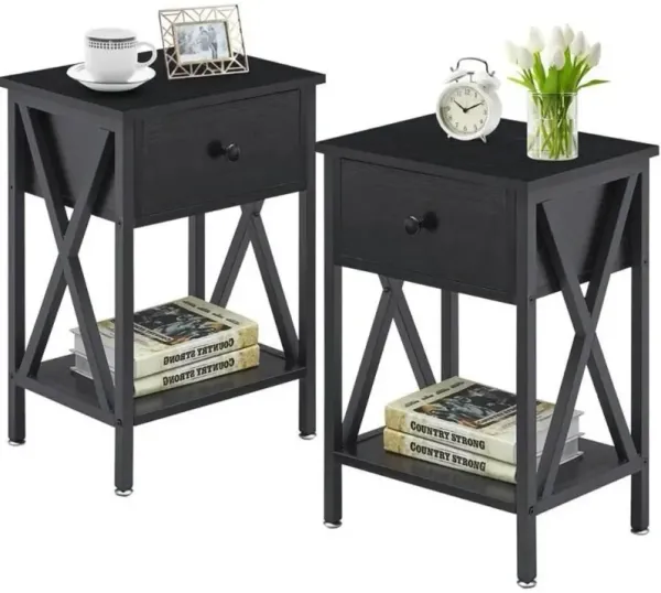 Set of 2 - 1 Drawer Nightstand with X-Shaped Sides