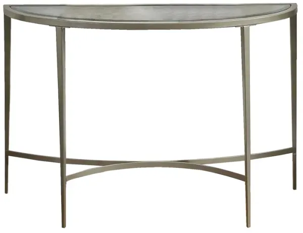 Semicircular Glass Top Sofa Table with Sleek Tapered Legs, Silver-Benzara