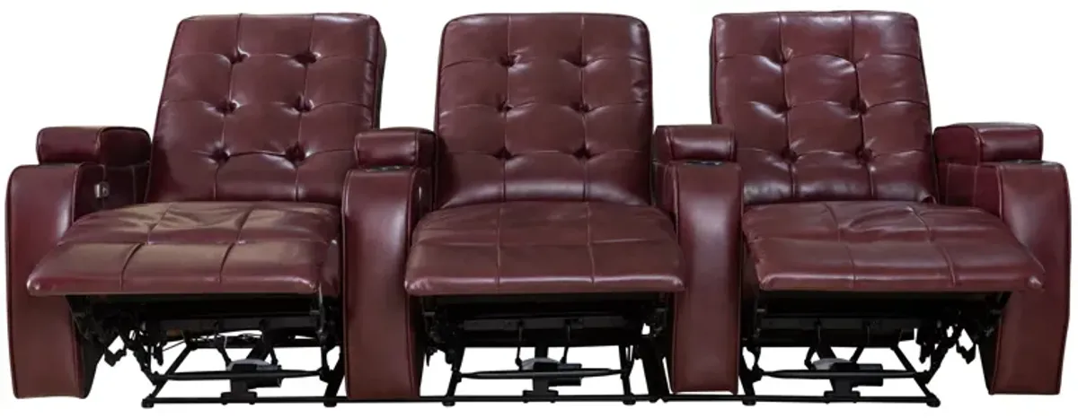 FC Design Burgundy Air Leather Cinema Home Theater Seating 3-Seat Power Sofa Recliner Chair with Cup Holders and USB Port