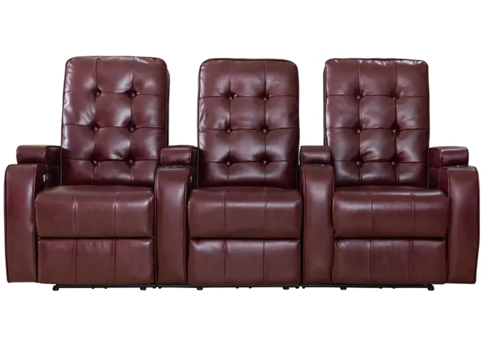 FC Design Burgundy Air Leather Cinema Home Theater Seating 3-Seat Power Sofa Recliner Chair with Cup Holders and USB Port