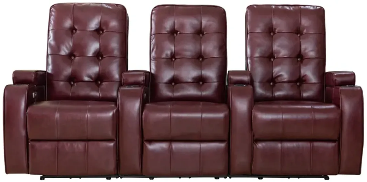 FC Design Burgundy Air Leather Cinema Home Theater Seating 3-Seat Power Sofa Recliner Chair with Cup Holders and USB Port