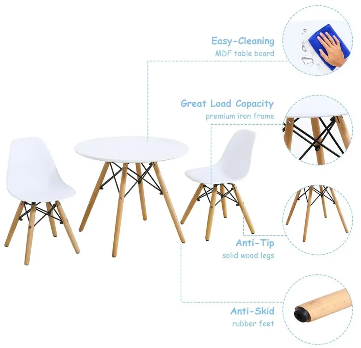 Kid's Modern Dining Table Set with 2 Armless Chairs