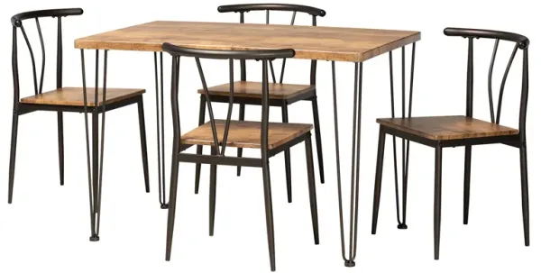 Baxton Studio Tilda Industrial Natural Finished and Dark Bronze Metal 5-Piece Dining Set