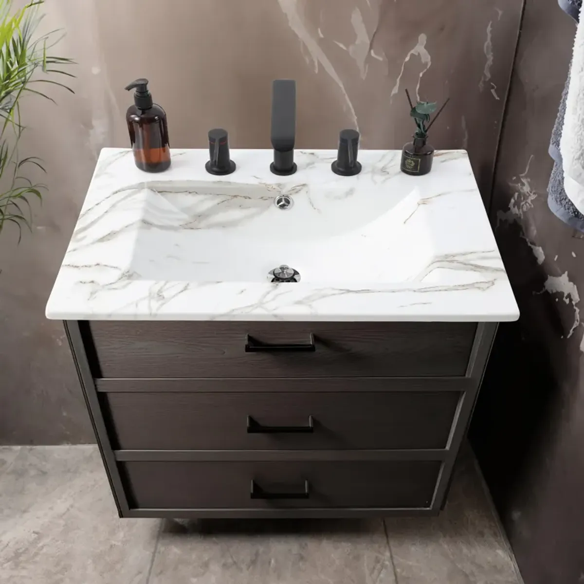 Ancillary 3-Hole Classic Contemporary Rectangular Ceramic Single Sink Basin Vanity Top