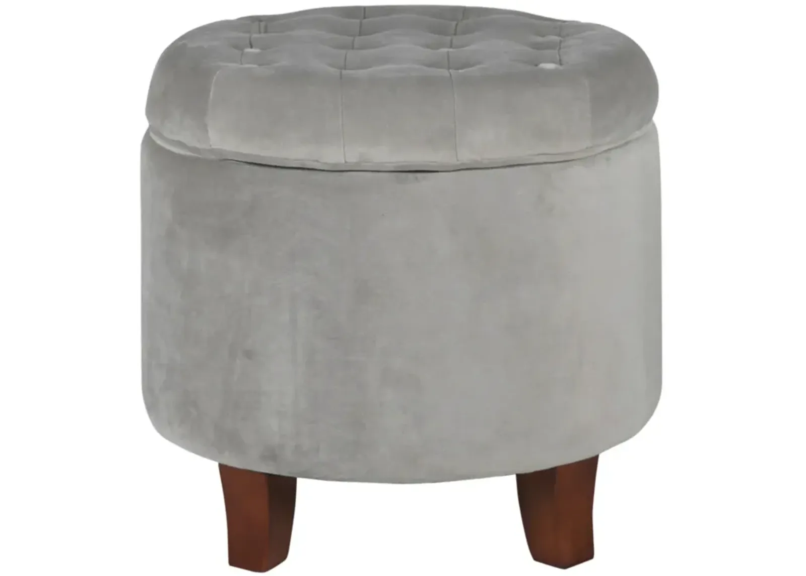 Button Tufted Velvet Upholstered Wooden Ottoman with Hidden Storage, Light Gray and Brown - Benzara