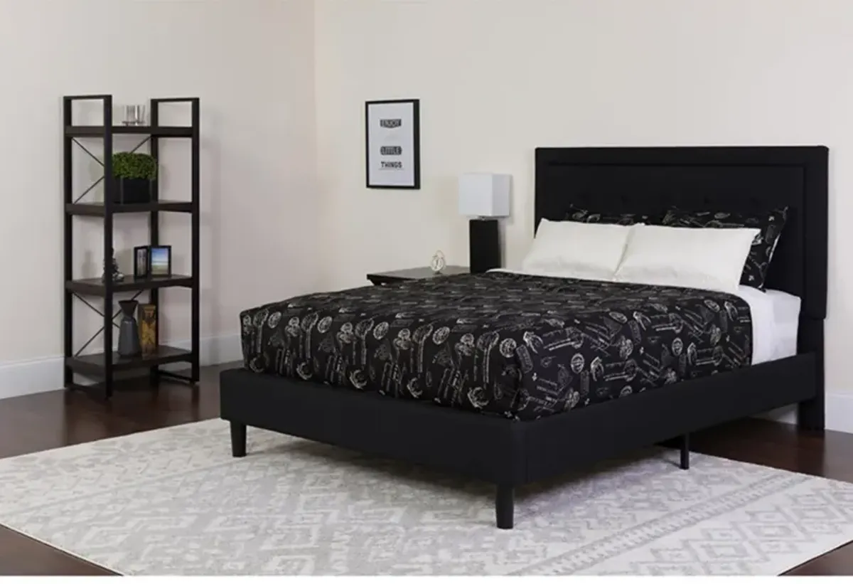 Roxbury Queen Size Tufted Upholstered Platform Bed in Black Fabric with Pocket Spring Mattress