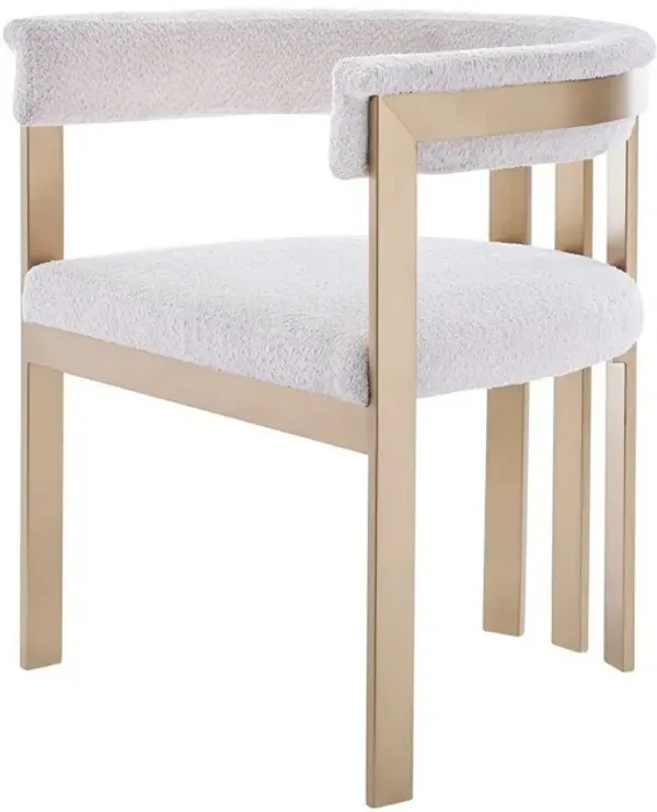 25 Inch Dining Chair, Contemporary Art Style, Sherpa Velvet, Beige, Gold - Benzara