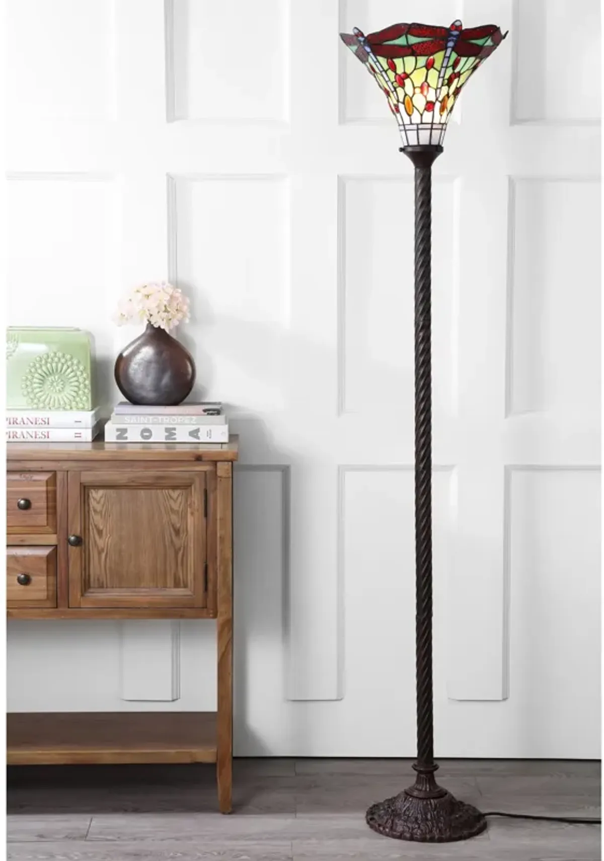 Dragonfly Tiffany Style Torchiere LED Floor Lamp