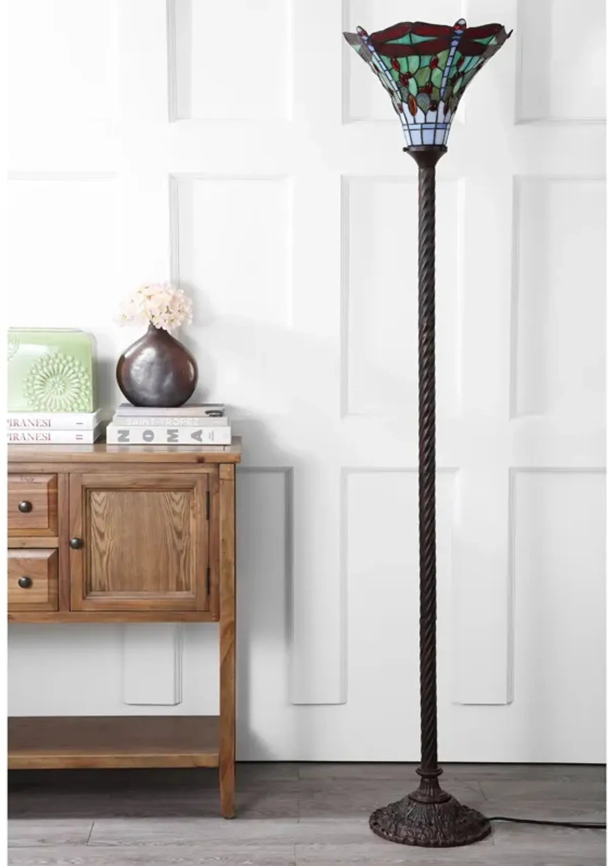 Dragonfly Tiffany Style Torchiere LED Floor Lamp