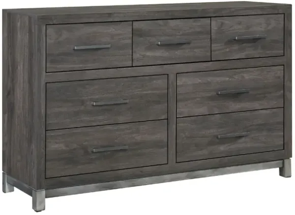 Deena 59 Inch Dresser, Brown Gray Melamine Veneer, 7 Drawers - Benzara