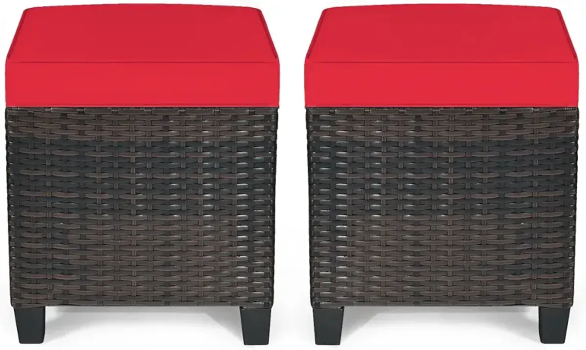 2 Pieces Patio Rattan Ottoman Set with Removable Cushions