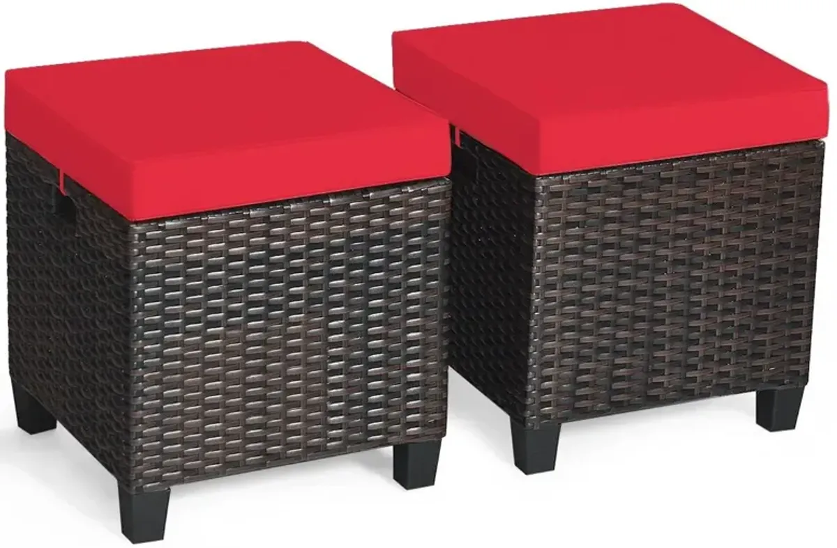 2 Pieces Patio Rattan Ottoman Set with Removable Cushions