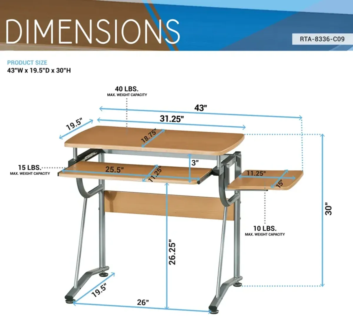 Compact Computer Desk with Side Shelf and Keyboard Panel, Cherry