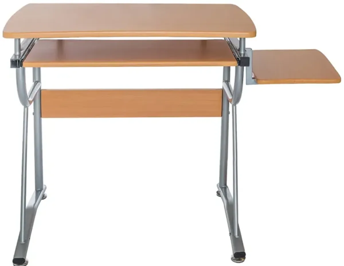 Compact Computer Desk with Side Shelf and Keyboard Panel, Cherry