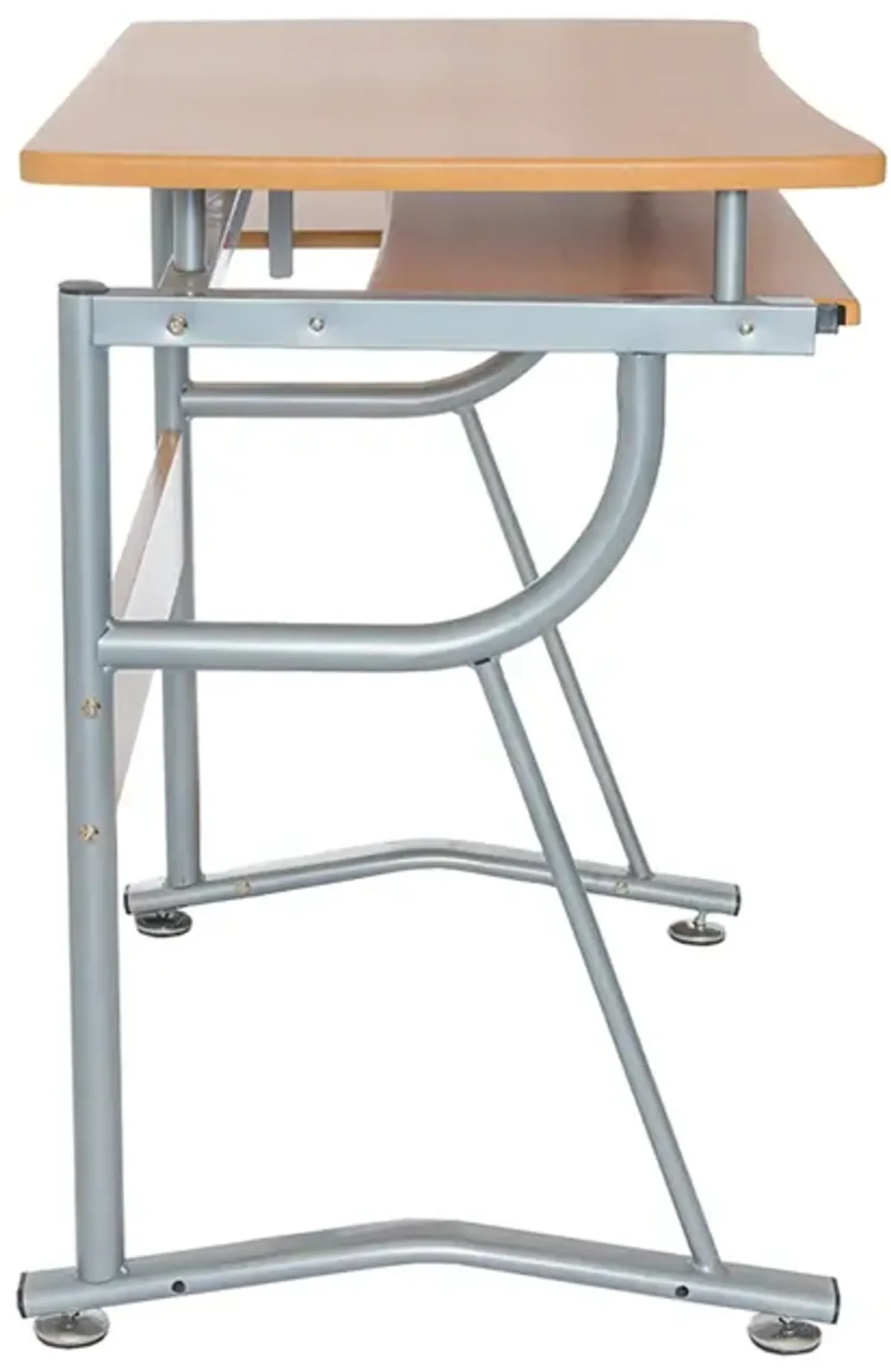 Compact Computer Desk with Side Shelf and Keyboard Panel, Cherry