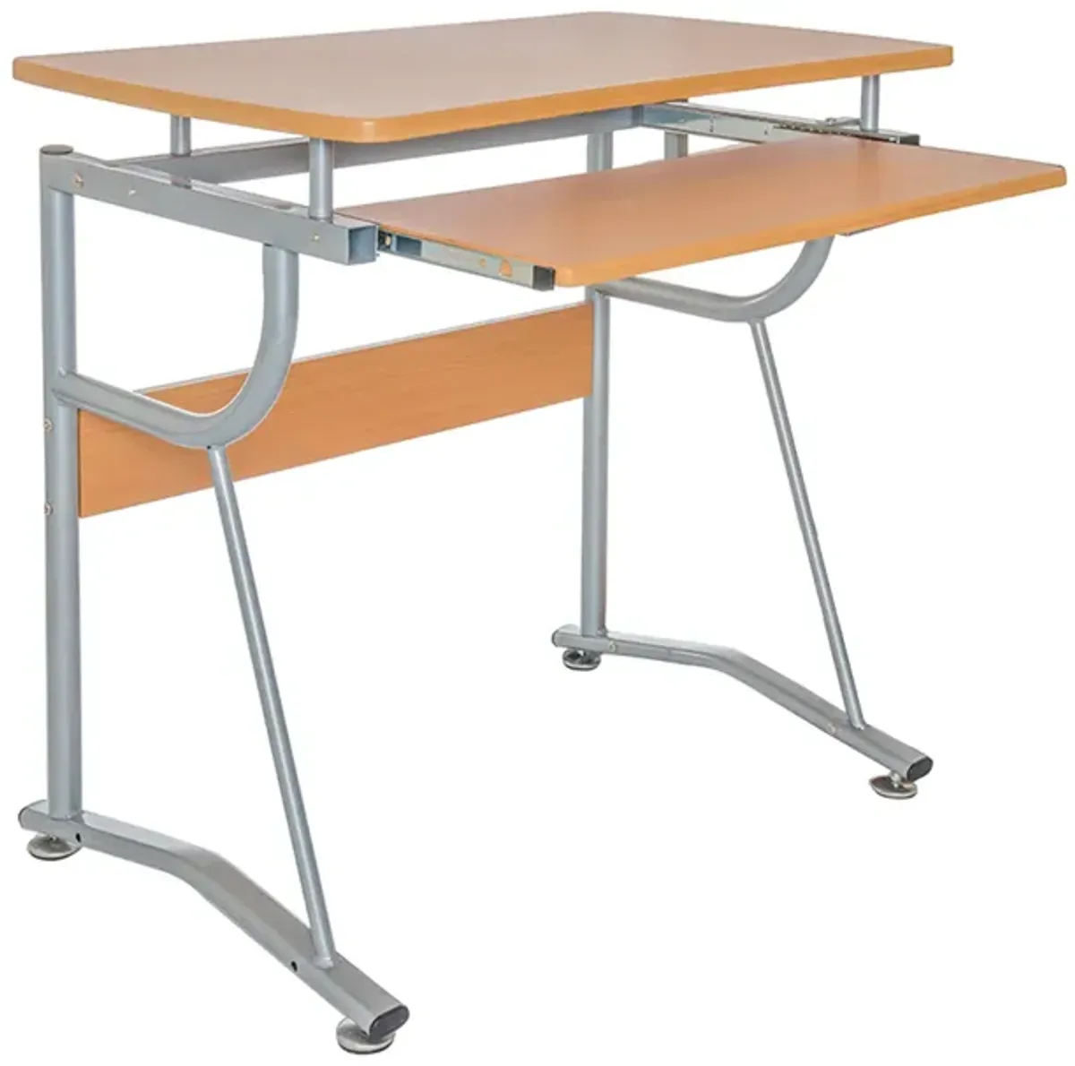 Compact Computer Desk with Side Shelf and Keyboard Panel, Cherry