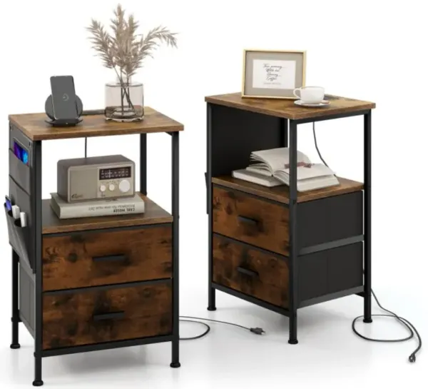 Hivvago Industrial Bedside Table with USB Ports and AC Outlets for Bedroom Living  Room- 2 Pieces