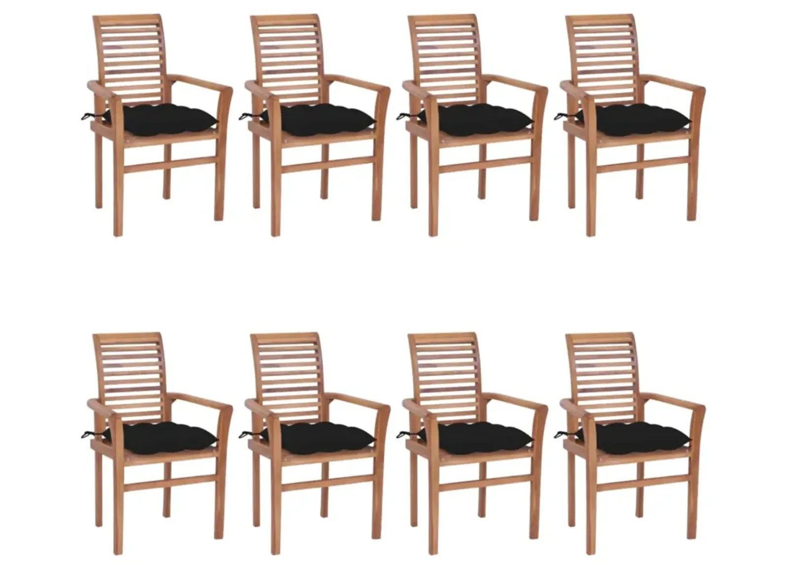 vidaXL Dining Chairs 8 pcs with Black Cushions Solid Teak Wood