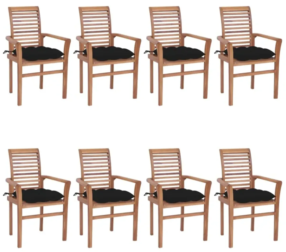 vidaXL Dining Chairs 8 pcs with Black Cushions Solid Teak Wood