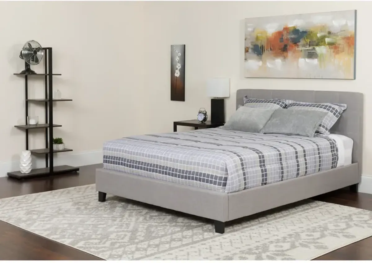 Tribeca Queen Size Tufted Upholstered Platform Bed in Light Gray Fabric with Memory Foam Mattress