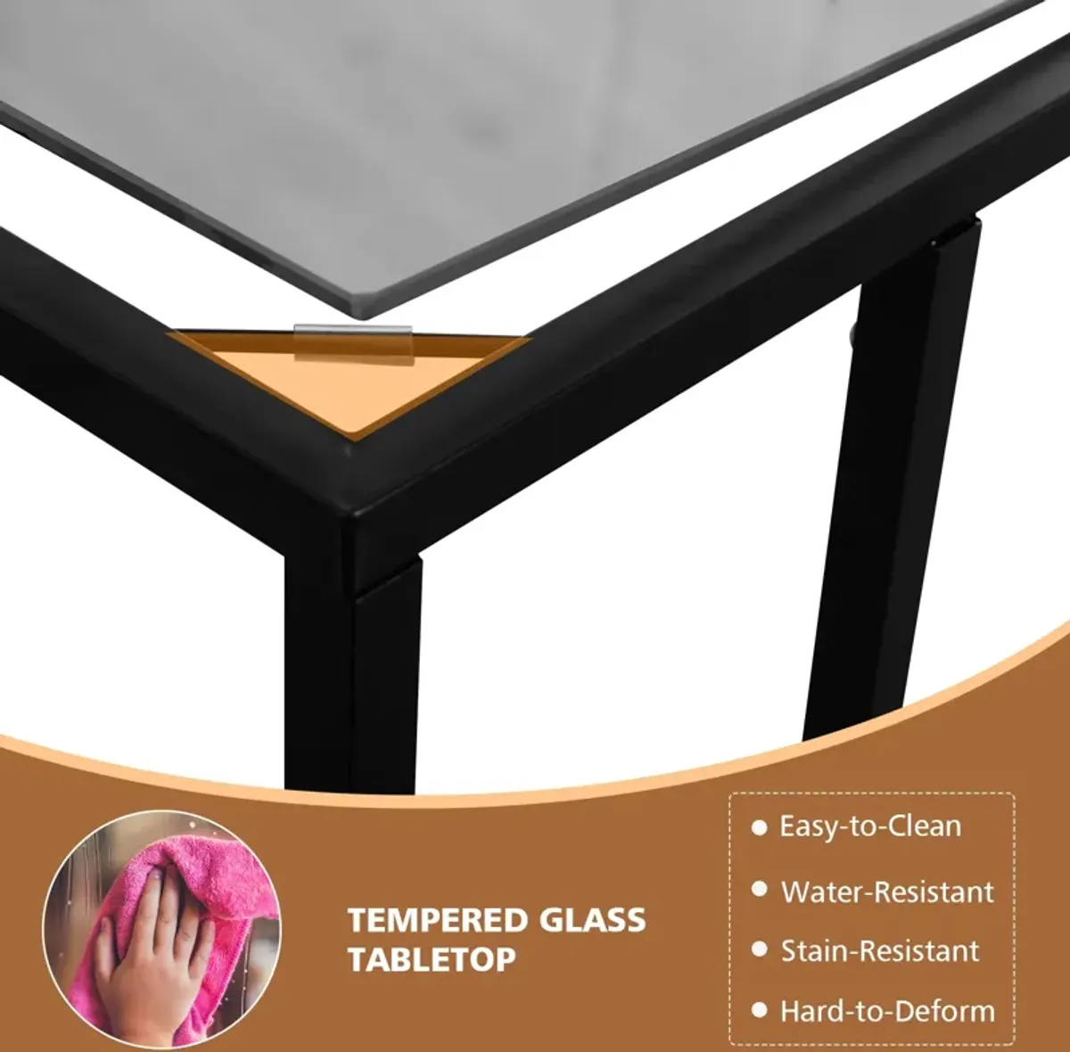 Sofa End Table Coffee Side Table with Glass Top