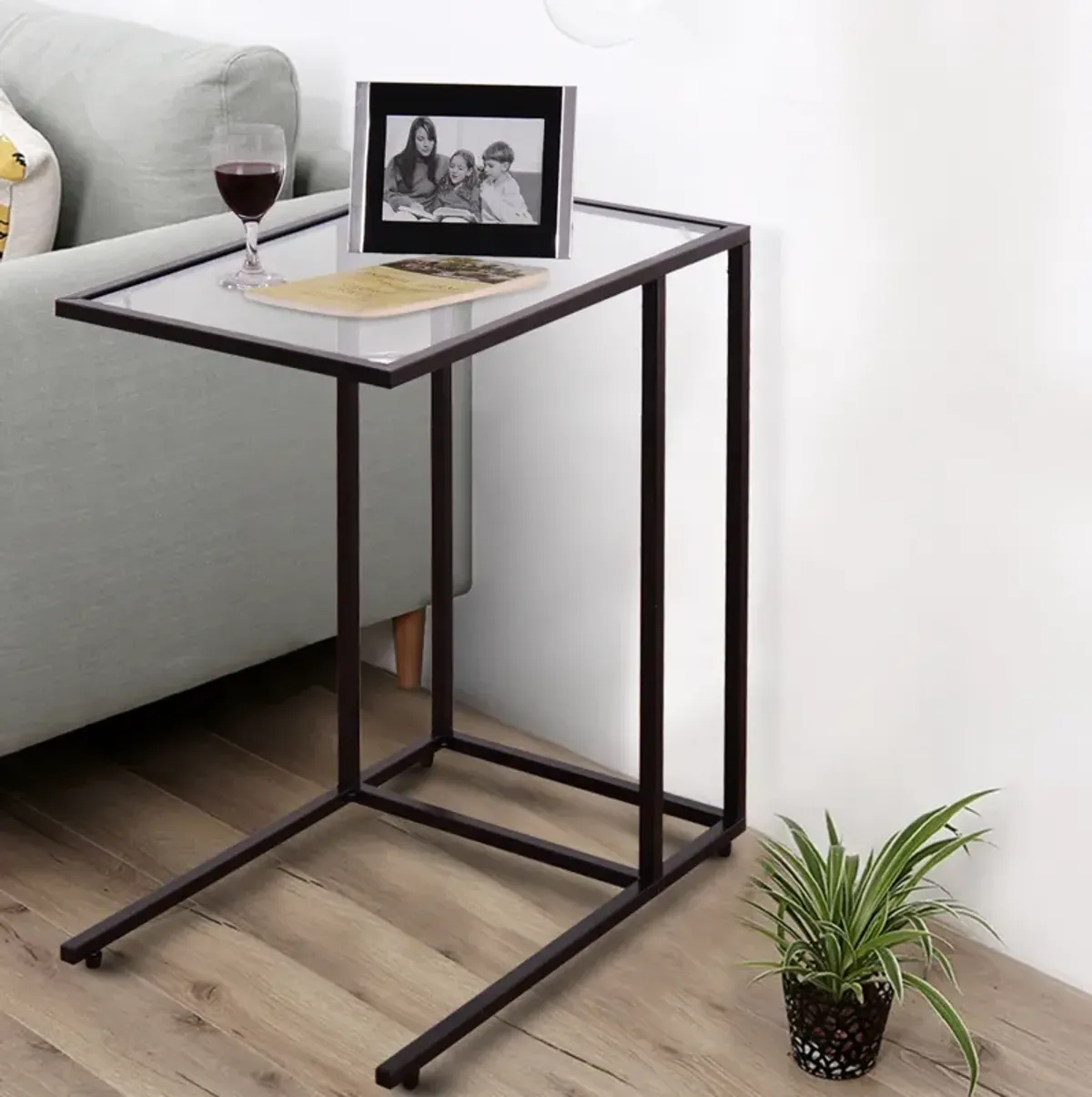 Sofa End Table Coffee Side Table with Glass Top