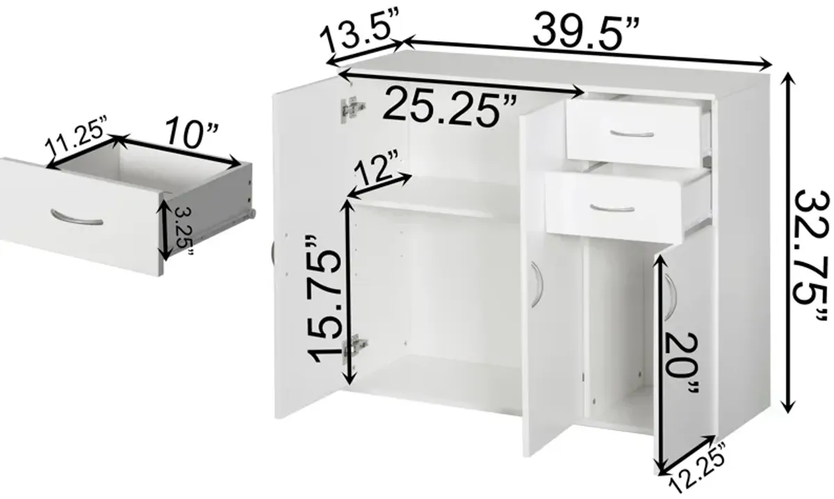 33-Inch White Sideboard Buffet Cabinet with Storage, Spacious Table Top, Large Drawers, and Adjustable Shelf - Kitchen Organizer and Storage - Ideal for Storing Utensils and Linens in Your Dining Room