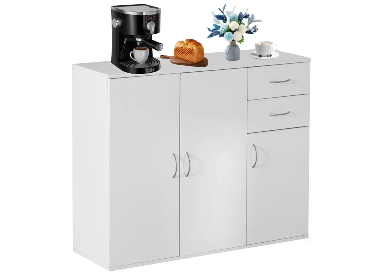 33-Inch White Sideboard Buffet Cabinet with Storage, Spacious Table Top, Large Drawers, and Adjustable Shelf - Kitchen Organizer and Storage - Ideal for Storing Utensils and Linens in Your Dining Room