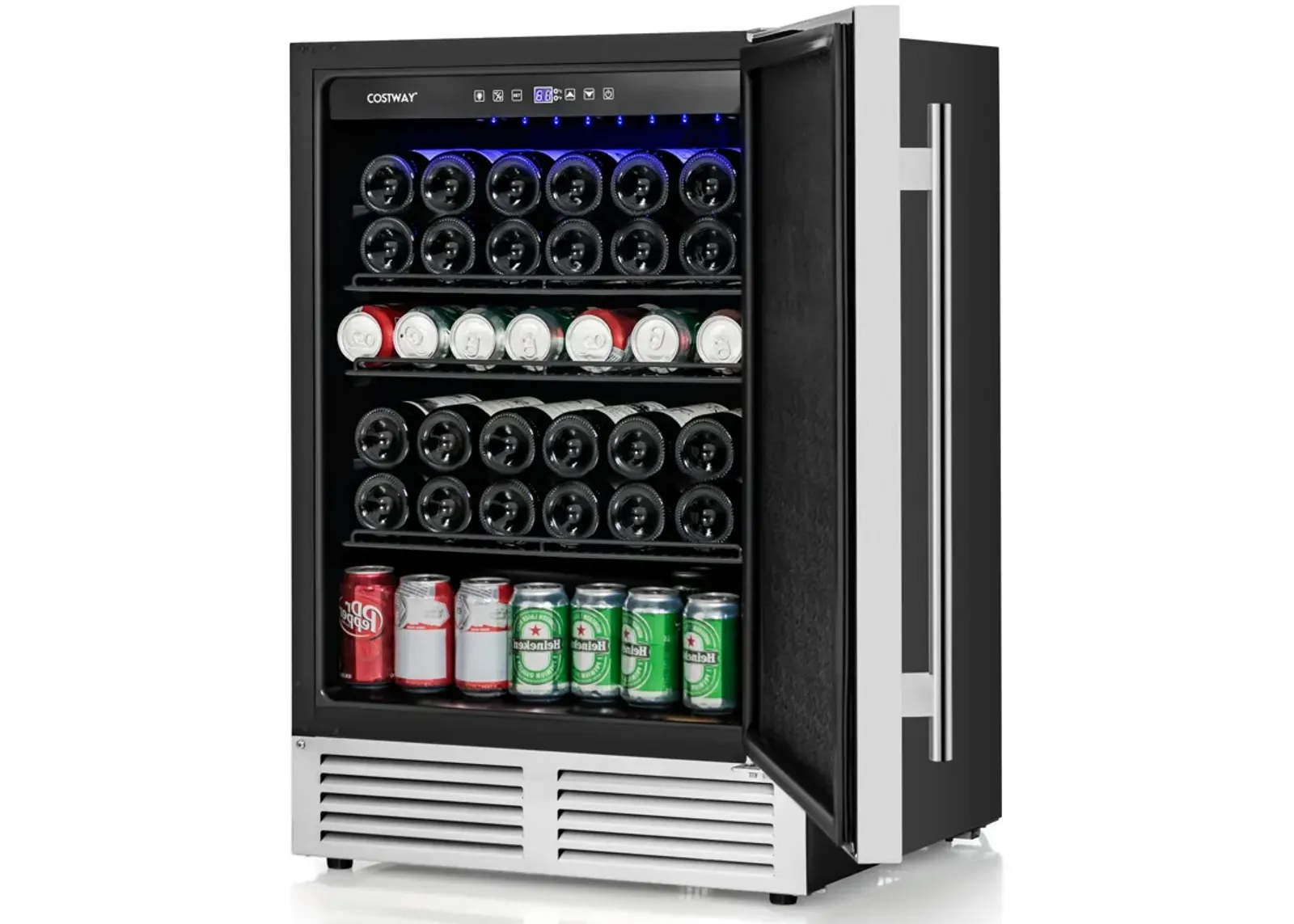 24 Inches Beverage Refrigerator with Removable Shelves and Adjustable Temperature-Silver