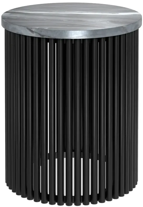 Demy 18 inch Wide Industrial Metal Accent Table in Black Genuine Marble and Black Metal, Assembled