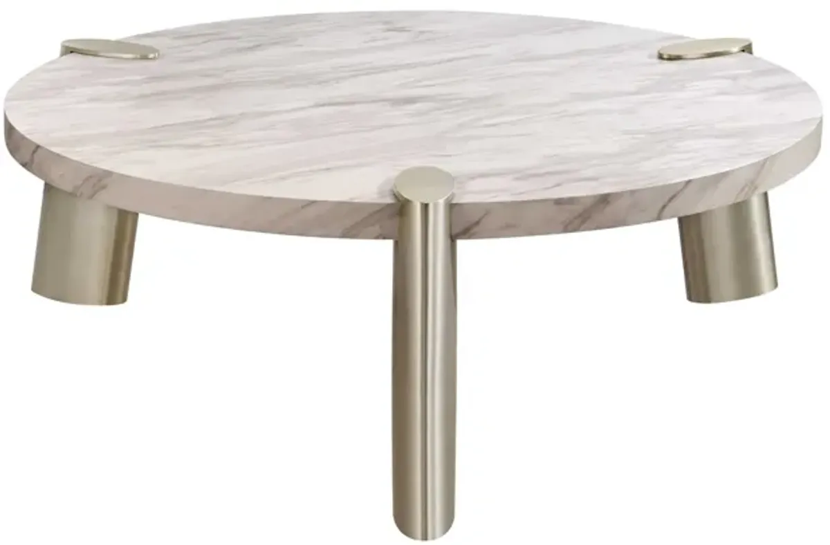 48 Gold And White Genuine Marble Round Coffee Table