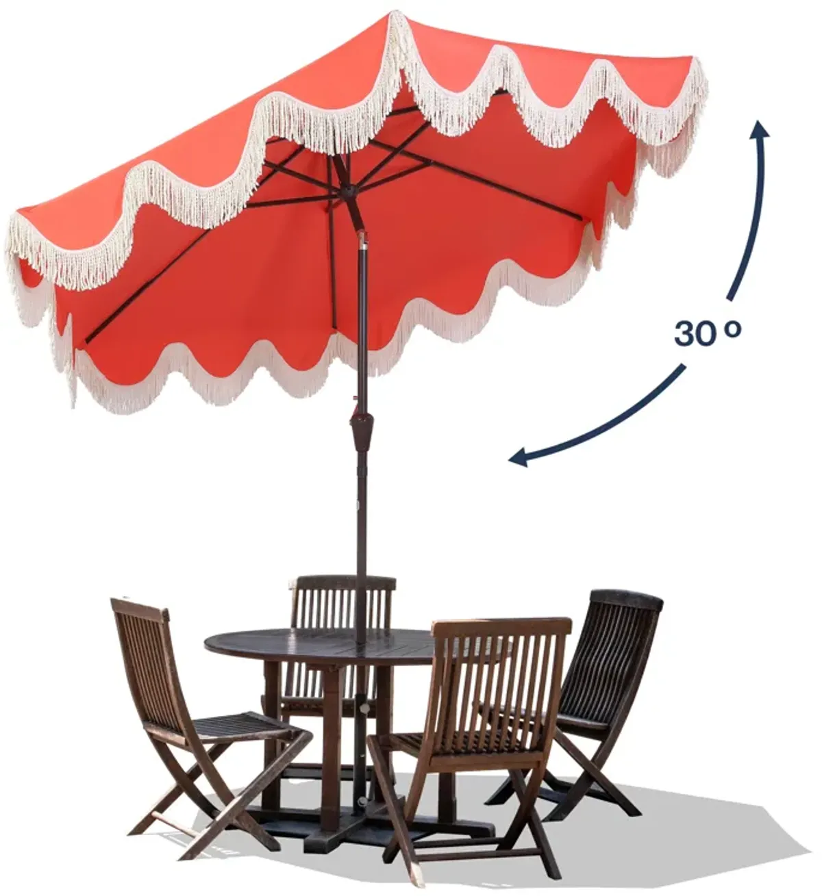 Collins Classic Cottage Tassel Market Patio Umbrella with Auto-Tilt, Crank, Wind Vent and UV Protection