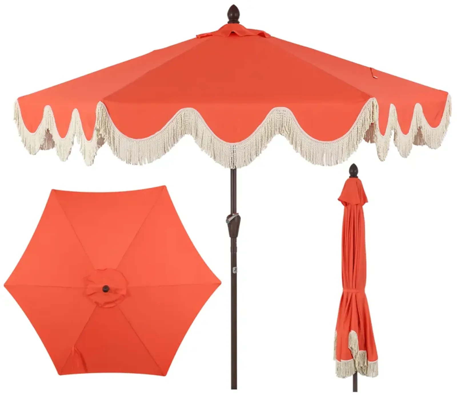 Collins Classic Cottage Tassel Market Patio Umbrella with Auto-Tilt, Crank, Wind Vent and UV Protection