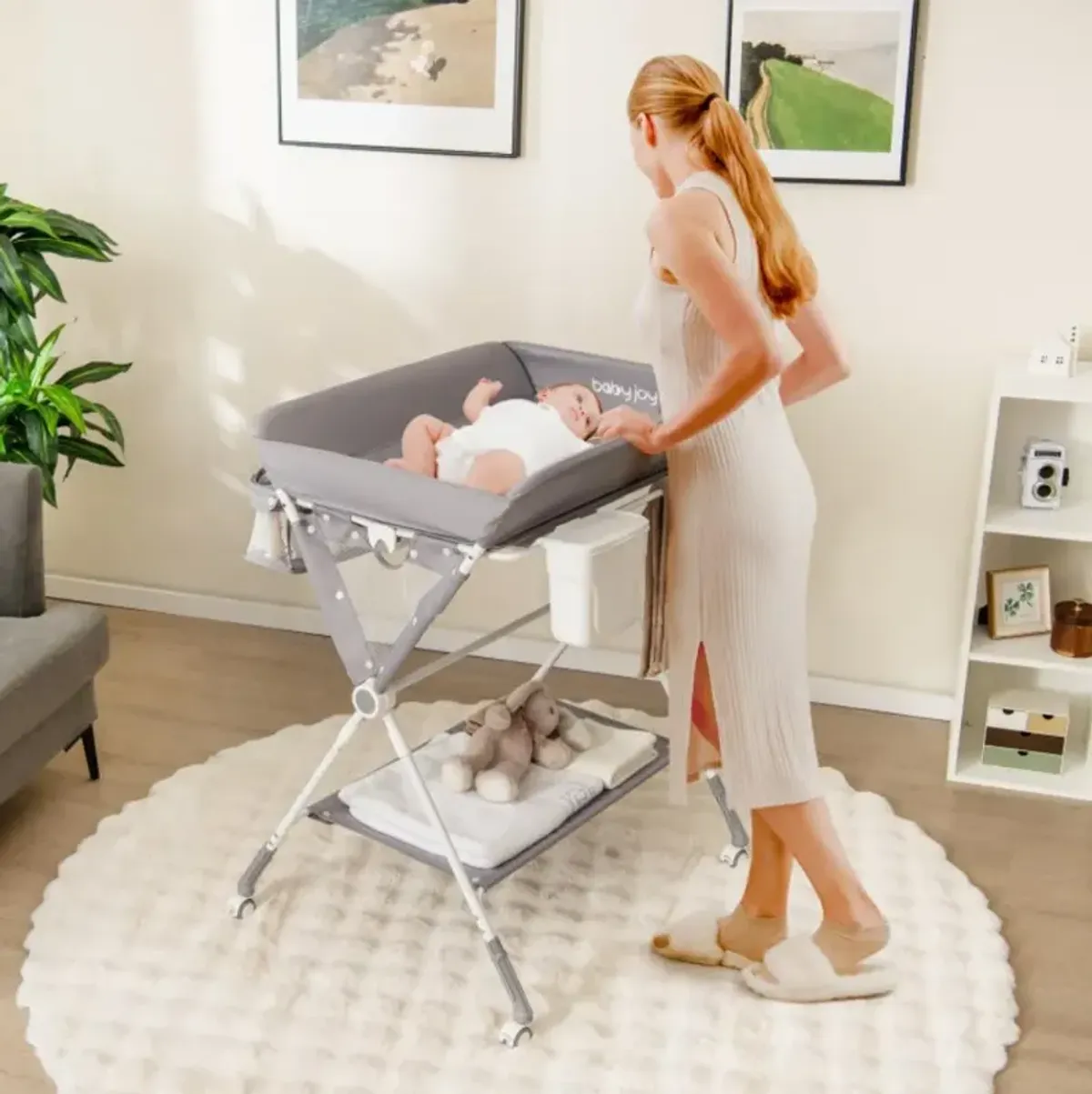 Portable Baby Changing Table with 3-Level Adjustable Height