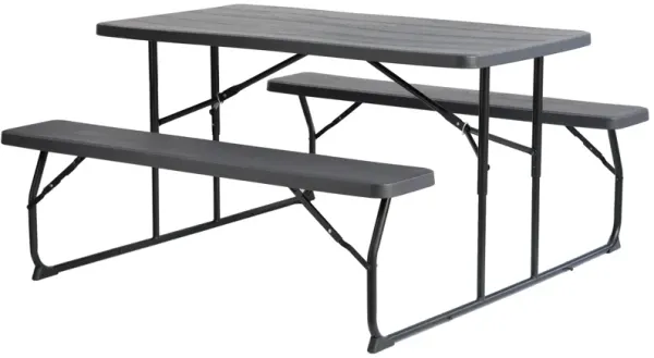 Gray Outdoor Foldable Woodgrain Portable Picnic Table Set