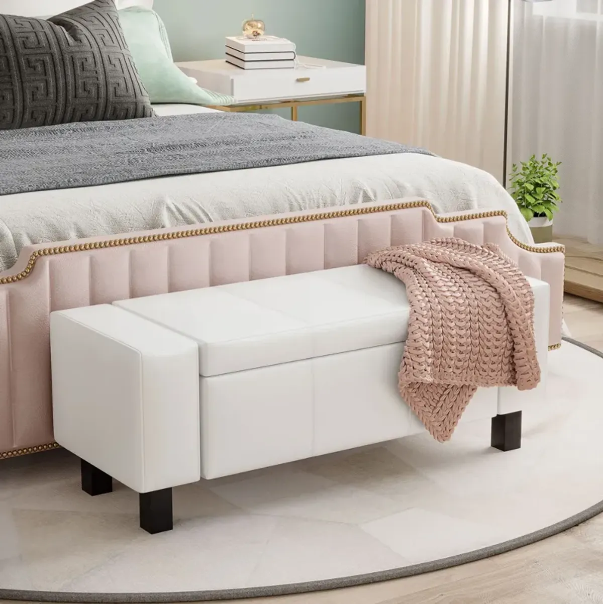 42� Bedroom Ottoman Storage Bench Footstool Organizer Closet Entryway PU